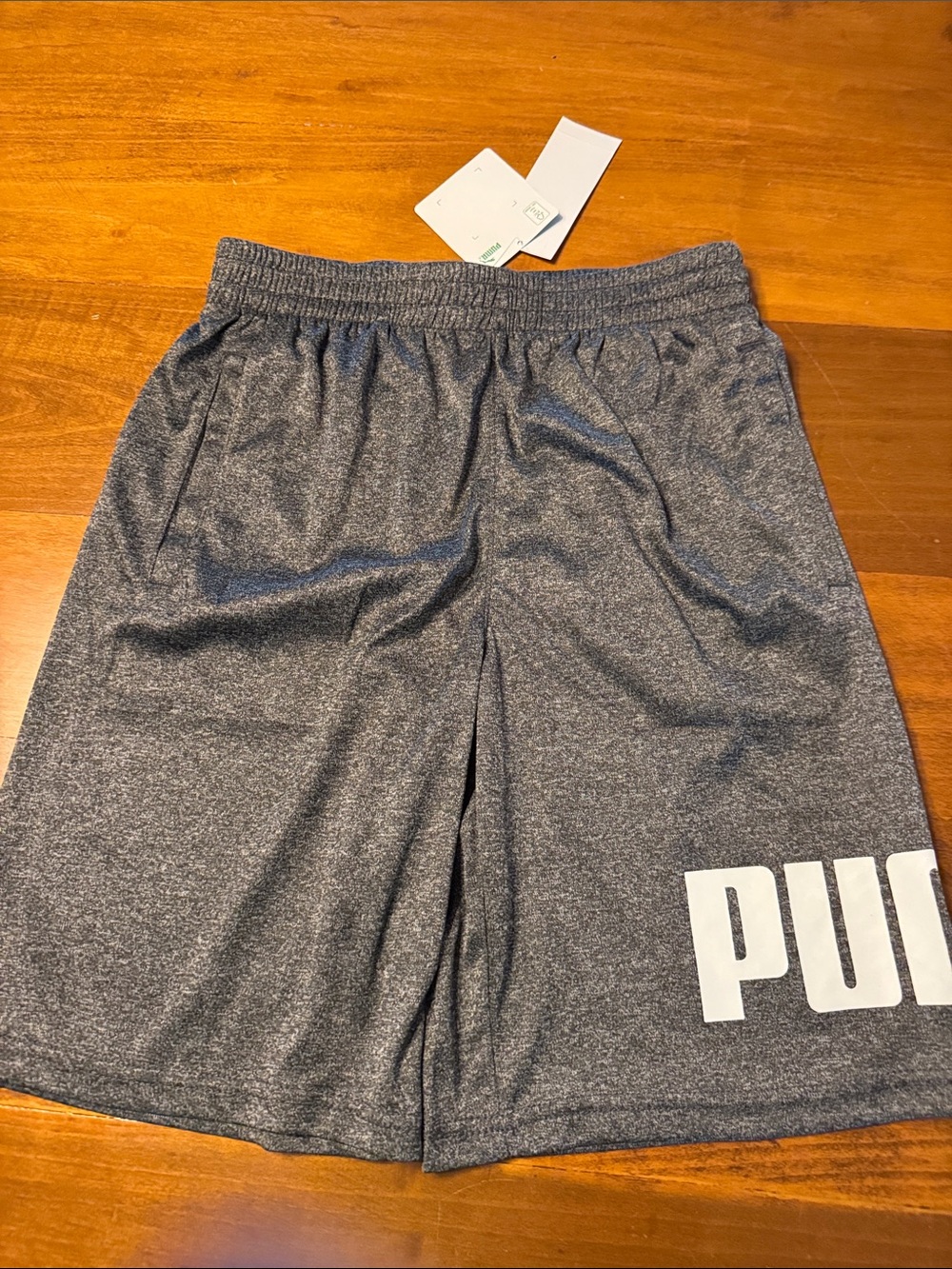 Puma Gray Boys Athletic Shorts with White Logo